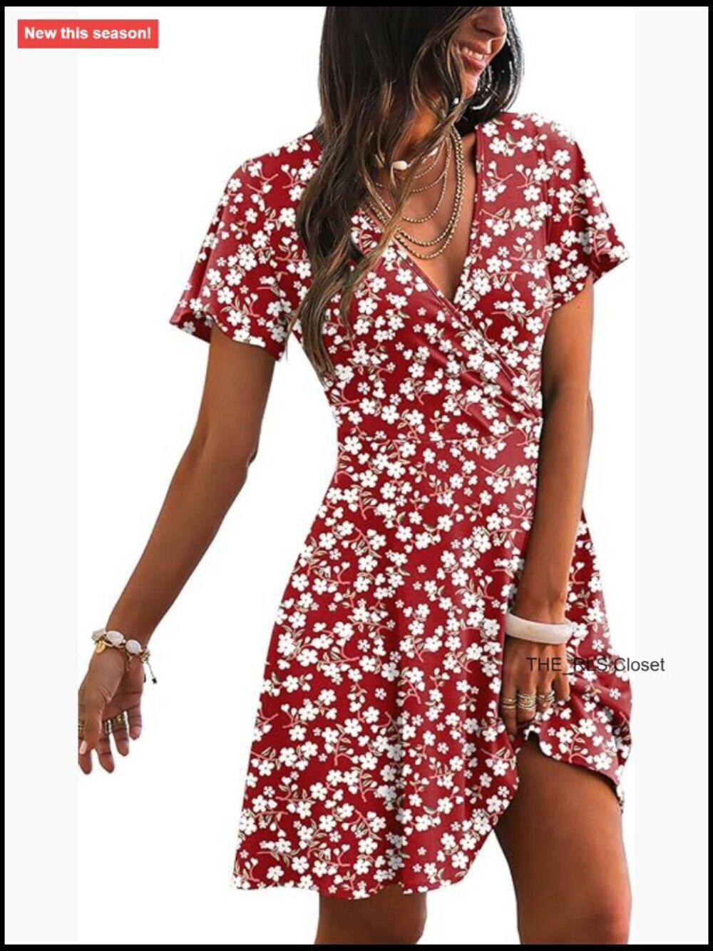 Wrap V Neck A-Line Ruffle Sleeve Casual Dress Polyester Spandex Blend